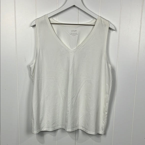 Pure Jill Womens Tank/Tunic L White Pullover Sleeveless Vneck 95% Cotton Stretch - Picture 1 of 11